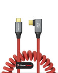 Coiled USB-C Cable, USB 3.2 Gen 2x2 20Gbps, 240W PD 3.1 Charging, 4K@60Hz Video, Right Angled Braided USB-C to USB-C Cable for BMPCC, Canon R5/R6, Sony FX3/A7C, ZCAM, Macbook, iPhone, Dock, SSD, Red
