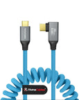 Coiled USB-C Cable, USB 3.2 Gen 2x2 20Gbps, 240W PD 3.1 Charging, 4K@60Hz Video, Right Angled Braided USB-C to USB-C Cable for BMPCC, Canon R5/R6, Sony FX3/A7C, ZCAM, Mac, iPhone, Dock, SSD, Blue