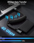 Coiled USB-C to USB-C Cable, Braided Right Angled USB-C Cable, 40Gbps, 240W PD 3.1 Charging, 8K@60Hz Video, USB4.0 Type C for Thunderbolt 4/3, BMPCC, Canon R5/R6, Sony FX3/A7C, iPhone, SSD/Dock, Black