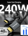 Alvin's Cables Coiled USB-C Cable, 20Gbps Data Transfer, 240W, 4K@60Hz