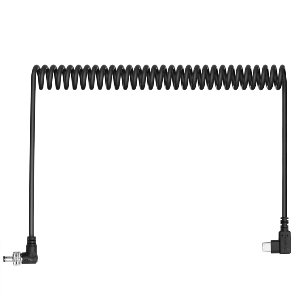 Alvin's Cables PD USB-C Type-C to Locking DC 12V Coiled Power Cable for Atomos Shogun, Blackmagic Video Assist, Hollyland Mars, Right Angle