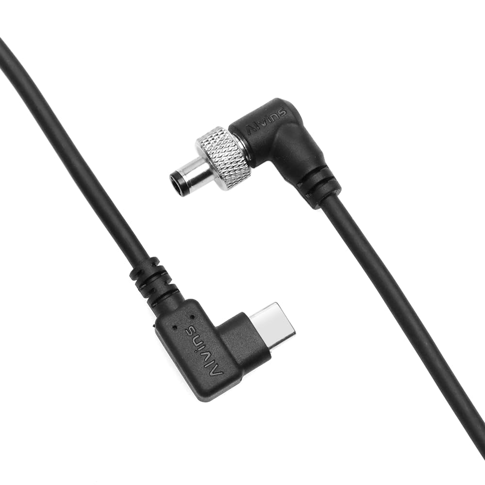 Alvin's Cables PD USB-C Type-C to Locking DC 12V Coiled Power Cable for Atomos Shogun, Blackmagic Video Assist, Hollyland Mars, Right Angle