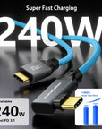 Coiled USB-C Cable, USB 3.2 Gen 2x2 20Gbps, 240W PD 3.1 Charging, 4K@60Hz Video, Right Angled Braided USB-C to USB-C Cable for BMPCC, Canon R5/R6, Sony FX3/A7C, ZCAM, Mac, iPhone, Dock, SSD, Blue