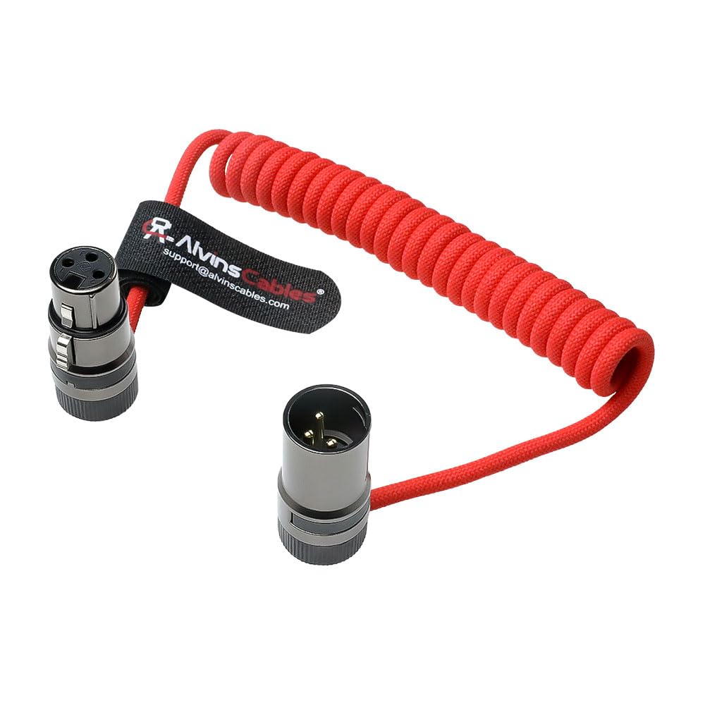 Alvin's Cables Rotatable Low-Profile XLR 3 Pin Male to Female Ultra-Flexible Coiled Cable, Aramid-Reinforced for Sony|Canon|Blackmagic Pro Cameras & Studio Audio