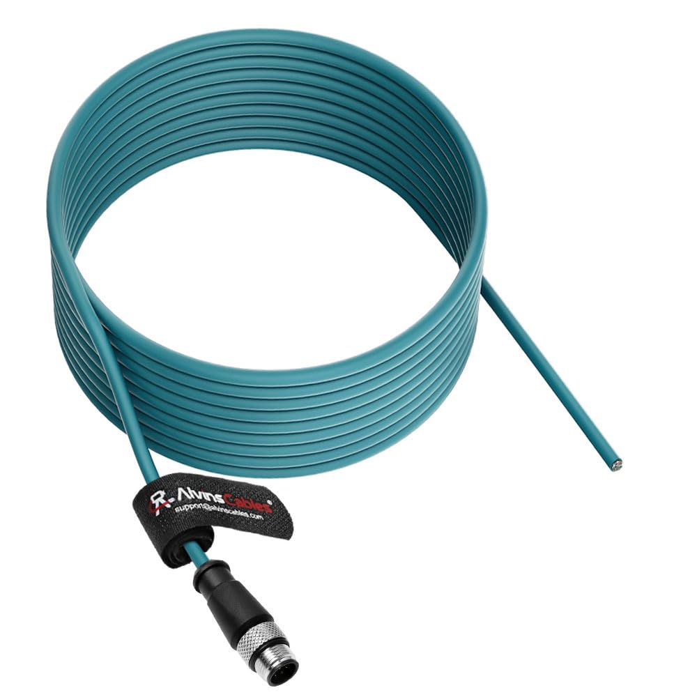 Alvin's Cables M12 A-Code 8 Pin Male to Open End Power I/O Cable Cat6a High-Flex Shielded for Cognex Keyence Basler Industrial Automation Fieldbus Module 26ft/8m, Green