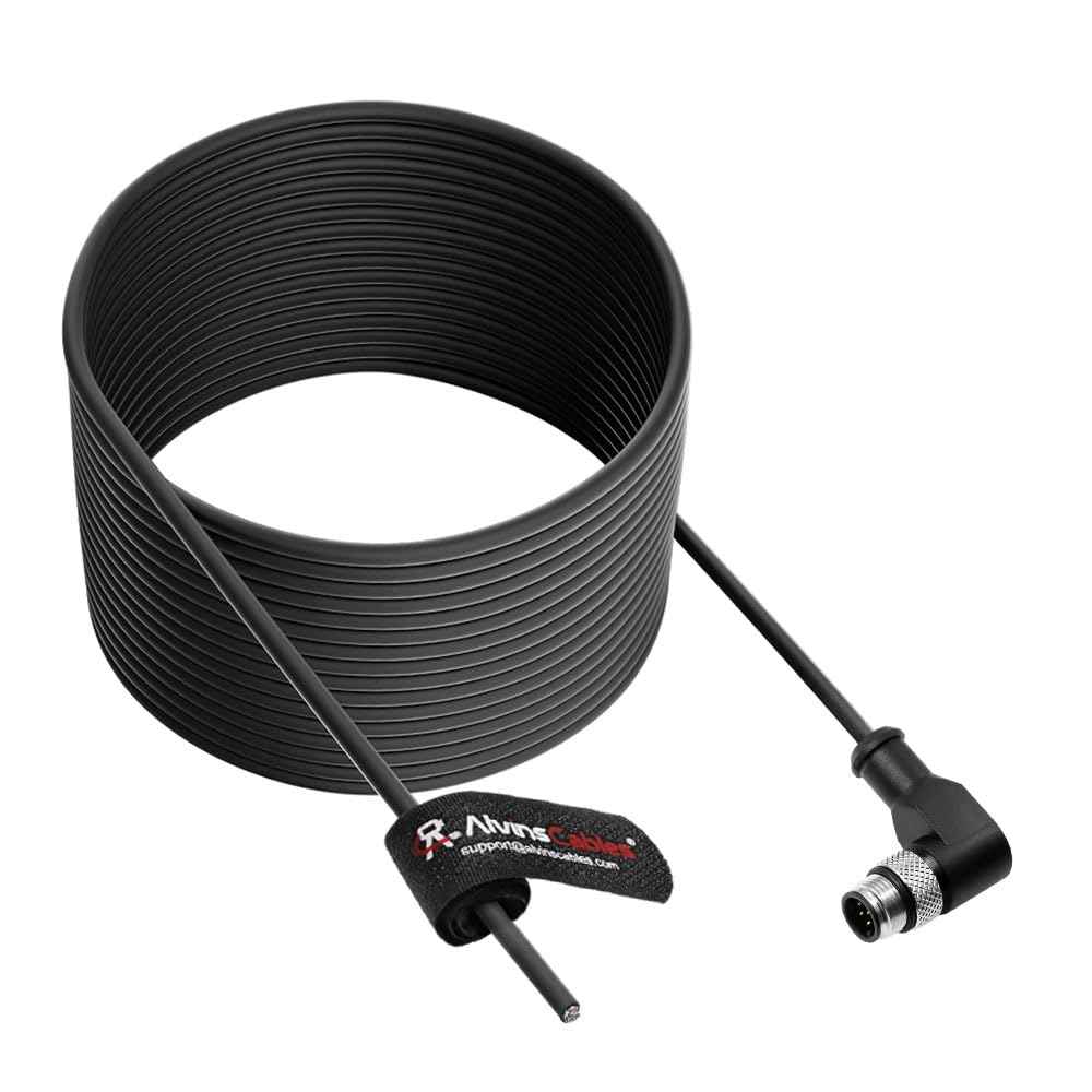 Alvin's Cables M12 A-Code 8 Pin Male Right Angle to Open End Power I/O Cable Cat6a High-Flex Shielded for Cognex Keyence Basler Industrial Automation Fieldbus Module 3.3ft/1m