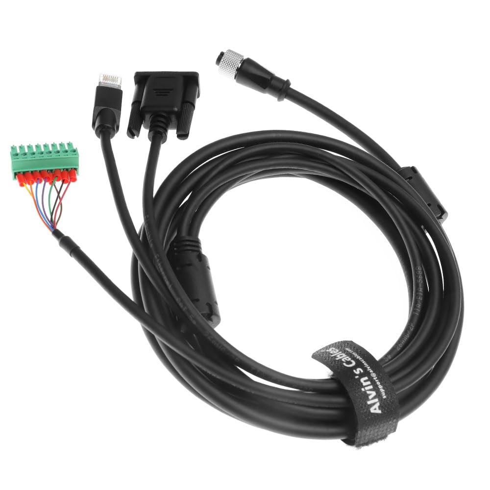 Alvin's Cables M12 A-Code 17 Pin Power Data Ethernet Cable for Hikrobot ID2000 ID3000 Barcode Readers, SC2000 SC3000 Vision Sensors, M12 17 Pin Female to RJ45 DB9 Interface Integrated Cable