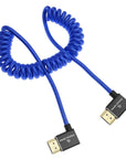 Alvin's Cables 8K HDMI Cable for Atomos Ninja,2.1 48Gbps 8K@60Hz 4K@120Hz High-Speed Braided Coiled Cable for Sony FS5 FS7 FX9,BMPCC,for Canon C300 C500,for Feelworld,Right to Right Angle Blue