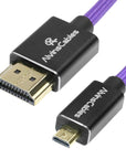 Alvin's Cables 8K 2.1 Micro HDMI to HDMI Coiled Cable for Atomos Ninja V, 8K@60Hz 4K@60Hz High-Speed HDMI Cable for Sony A7RIII A7II A7M3, for Canon R5 M6, for FUJIFILM X-T4 X-T3, Braided Purple