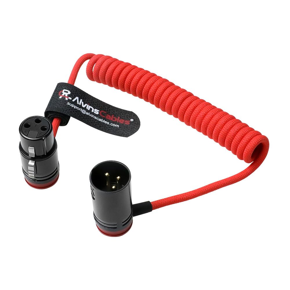 Alvin's Cables Low-Profile XLR 3 Pin Male to Female Ultra-Flexible Coiled Cable, Aramid-Reinforced for Sony|Canon|Blackmagic Pro Cameras & Studio Audio