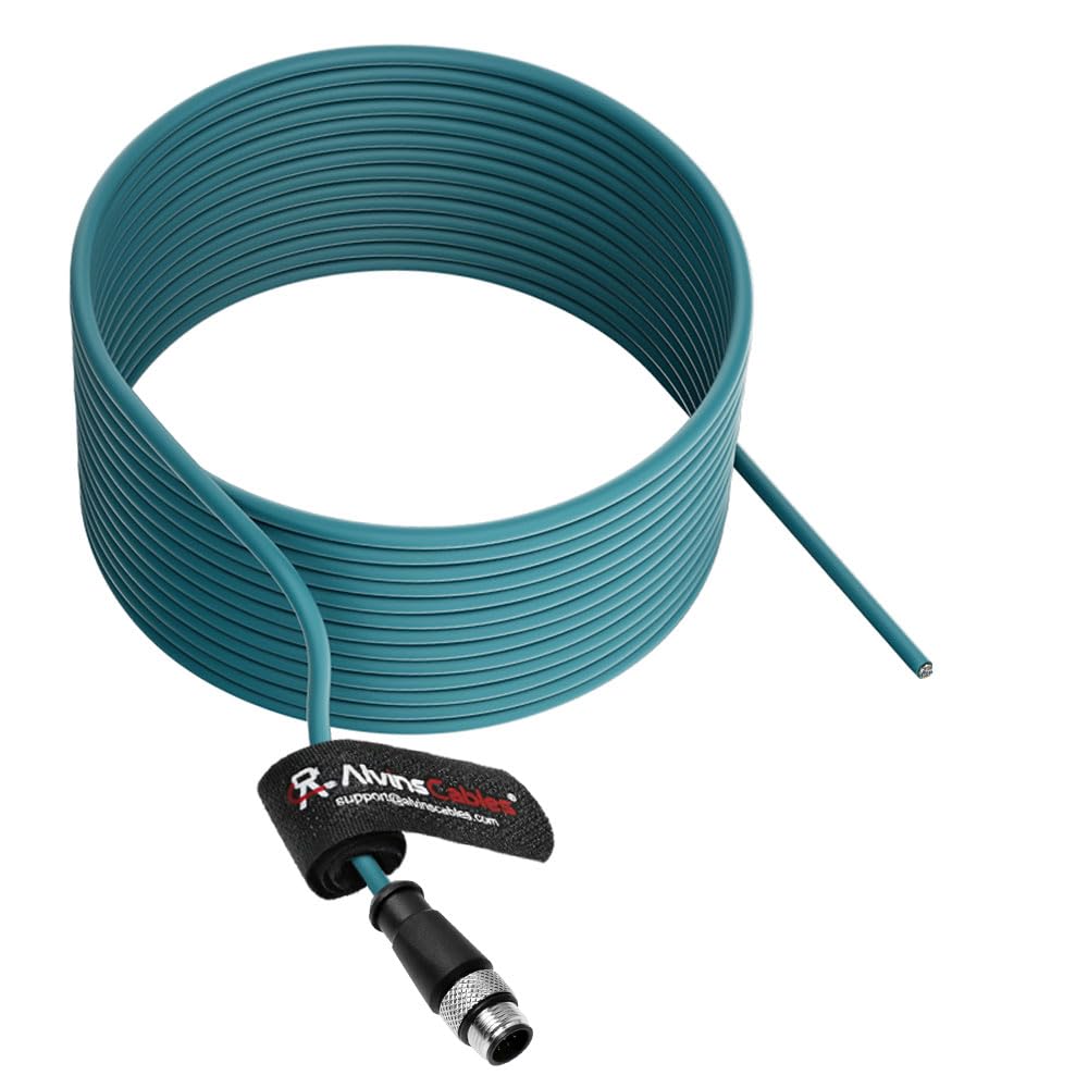Alvin's Cables M12 A-Code 8 Pin Male to Open End Power I/O Cable Cat6a High-Flex Shielded for Cognex Keyence Basler Industrial Automation Fieldbus Module 49ft/15m, Green