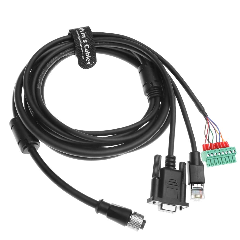 Alvin's Cables M12 A-Code 17 Pin Power Data Ethernet Cable for Hikrobot ID2000 ID3000 Barcode Readers, SC2000 SC3000 Vision Sensors, M12 17 Pin Female to RJ45 DB9 Interface Integrated Cable