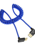 Alvin's Cables 8K HDMI 2.1 Cable 48Gbps 8K@60Hz 4K@120Hz High-Speed Braided Coiled Cable for Sony FS5 FS7 FX9,BMPCC,for Canon C300 C500,for Atomos Ninja,for Feelworld,Right to Up Angle Blue