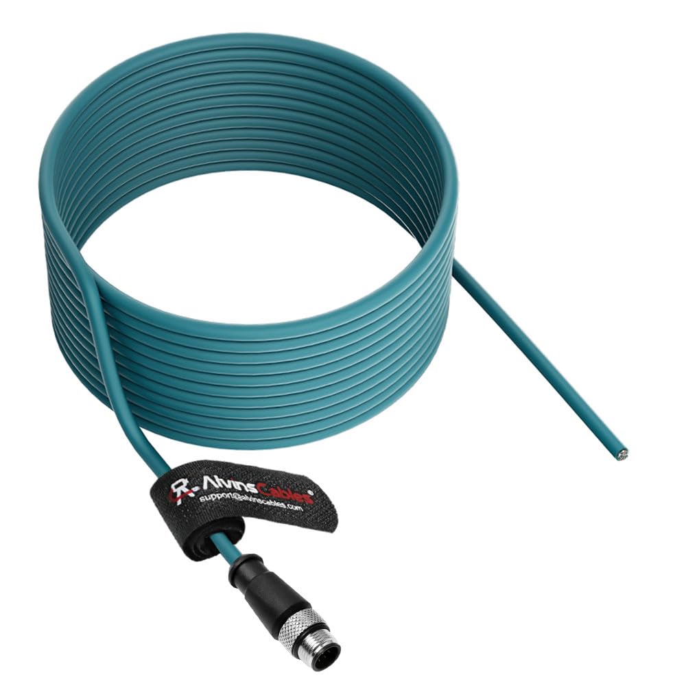 Alvin's Cables M12 A-Code 8 Pin Male to Open End Power I/O Cable Cat6a High-Flex Shielded for Cognex Keyence Basler Industrial Automation Fieldbus Module 33ft/10m,Green