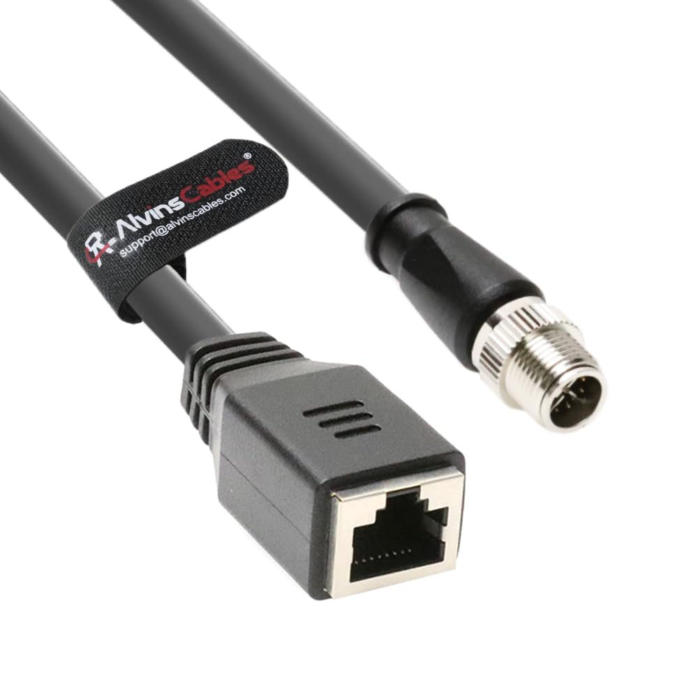 Alvin's Cables M12 X-Code 8 Pin Male to RJ45 Female Ethernet Cable for Cognex Keyence Camera, RJ45 Female Socket High-Flex Cat6a Cable for Industrial Automation,Robotics