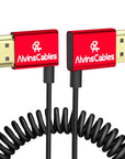 Alvin's Cables 8K HDMI Cable 2.1 48Gbps High Speed Φ2.4mm Ultra-Thin HDMI 8K@60Hz 4K@120Hz for Sony A7 A9, BMPCC, for Canon C70, for Atomos Ninja, for SmallHD, Left to Right Angle Coiled Cable