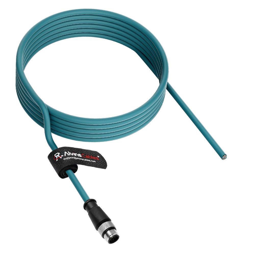 Alvin's Cables M12 A-Code 8 Pin Male to Open End Power I/O Cable Cat6a High-Flex Shielded for Cognex Keyence Basler Industrial Automation Fieldbus Module 9.84ft/3m, Green