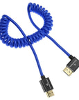 Alvin's Cables 8K HDMI 2.1 High-Speed Cable 8K@60Hz 4K@120Hz Braided Coiled Cable for Atomos Ninja,for Feelworld,for Sony FS5 FS7 FX9,BMPCC,for Canon C300 C500,Right Angle Blue