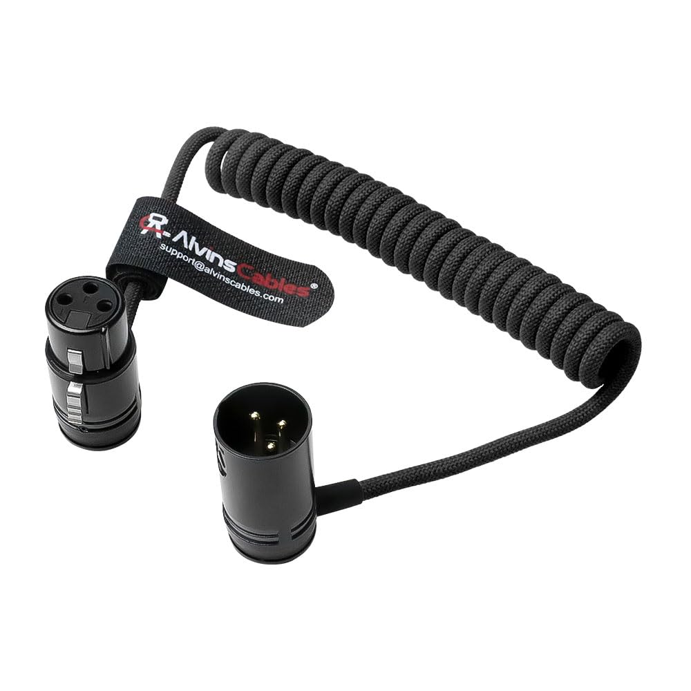 Alvin's Cables Low-Profile XLR 3 Pin Male to Female Ultra-Flexible Coiled Cable, Aramid-Reinforced for Sony|Canon|Blackmagic Pro Cameras & Studio Audio