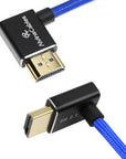 Alvin's Cables 8K HDMI 2.1 Cable 8K@60Hz 4K@120Hz High-Speed Braided Coiled Cable for Atomos Ninja,for Feelworld,for Sony FS5 FS7 FX9,BMPCC,for Canon C300 C500,Left to Up Angle Blue