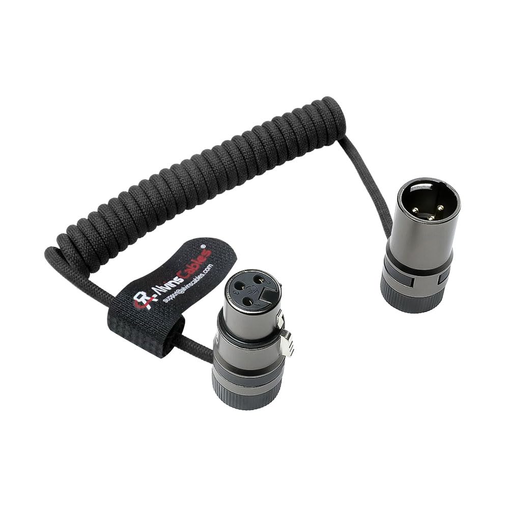 Alvin's Cables Rotatable Low-Profile XLR 3 Pin Male to Female Ultra-Flexible Coiled Cable, Aramid-Reinforced for Sony|Canon|Blackmagic Pro Cameras & Studio Audio