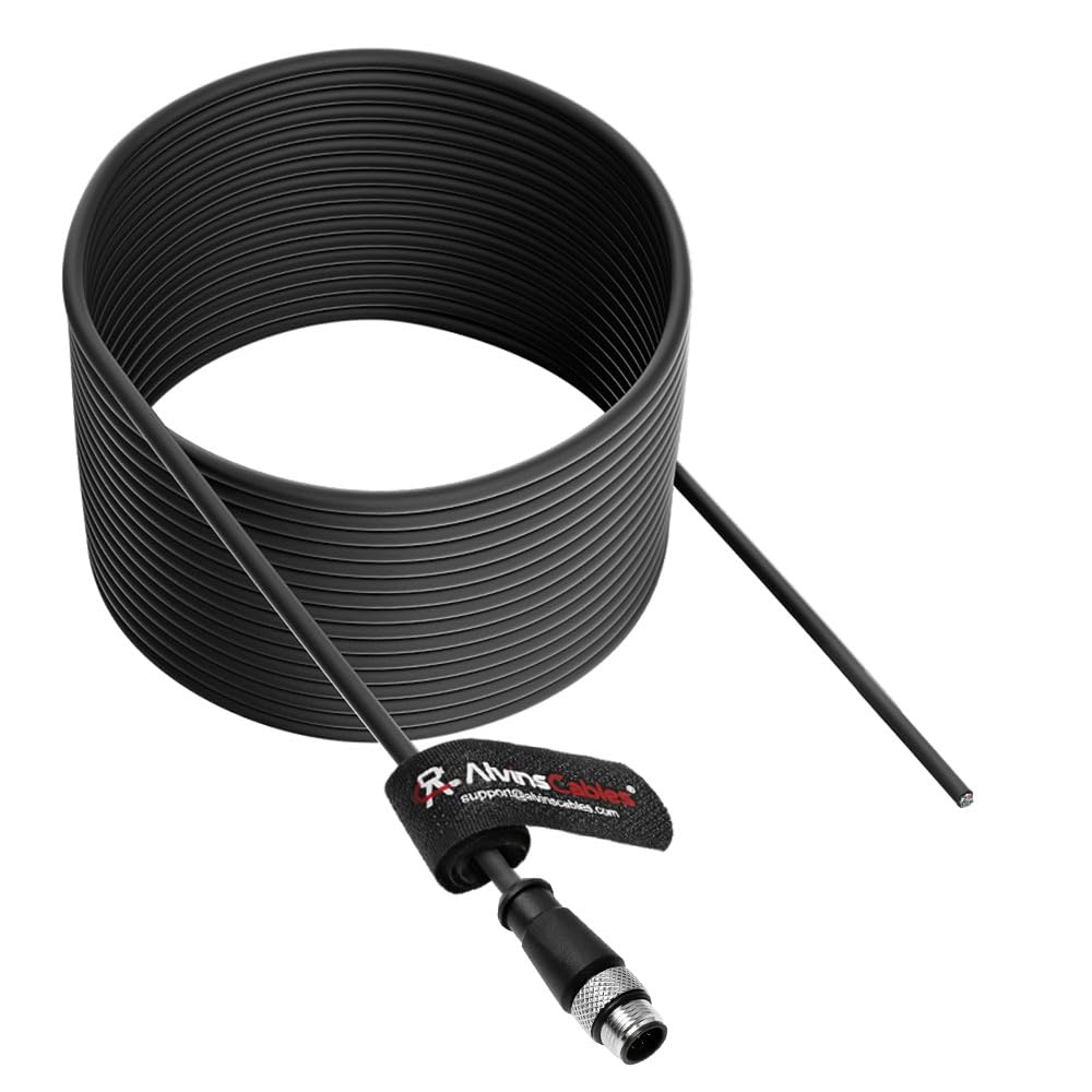 Alvin's Cables M12 A-Code 8 Pin Male to Open End Power I/O Cable Cat6a High-Flex Shielded for Cognex Keyence Basler Industrial Automation Fieldbus Module 65.6ft/20m