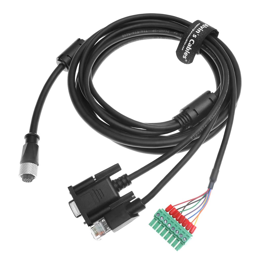 Alvin's Cables M12 A-Code 17 Pin Power Data Ethernet Cable for Hikrobot ID2000 ID3000 Barcode Readers, SC2000 SC3000 Vision Sensors, M12 17 Pin Female to RJ45 DB9 Interface Integrated Cable