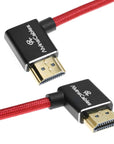 Alvin's Cables 8K HDMI 2.1 Cable 8K 60Hz 4K 120Hz High-Speed for Atomos Ninja Monitor, Left to Right Angle Braided Coiled HDMI Cable for Sony FX3 FS5 FS7 FX9,for Canon C300 C500,for Nikon Z9 Camera, Red