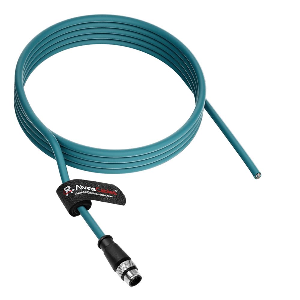 Alvin's Cables M12 A-Code 8 Pin Male to Open End Power I/O Cable Cat6a High-Flex Shielded for Cognex Keyence Basler Industrial Automation Fieldbus Module 6.6ft, Green