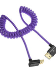 Alvin's Cables 8K HDMI 2.1 Cable 48Gbps 8K@60Hz 4K@120Hz High-Speed Braided Coiled Cable for Sony FS5 FS7 FX9,BMPCC,for Canon C300 C500,for Atomos Ninja,for Feelworld,Right to Up Angle Purple