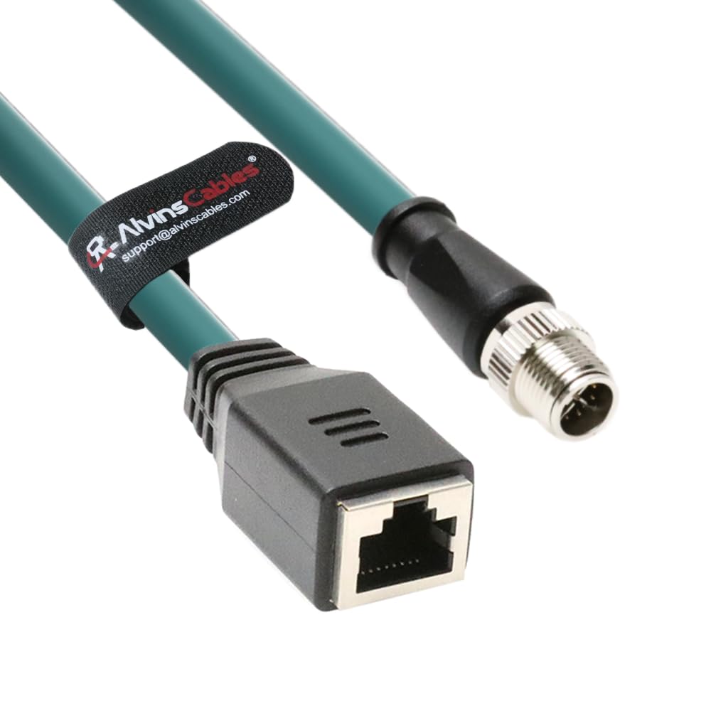 Alvin's Cables M12 X-Code 8 Pin Male to RJ45 Female Ethernet Cable for Cognex Keyence Camera, RJ45 Female Socket High-Flex Cat6a Cable for Industrial Automation,Robotics