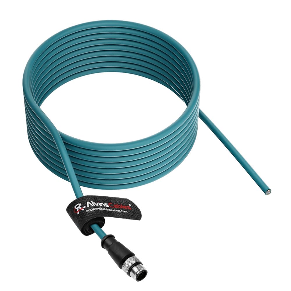 Alvin's Cables M12 A-Code 8 Pin Male to Open End Power I/O Cable Cat6a High-Flex Shielded for Cognex Keyence Basler Industrial Automation Fieldbus Module 16.4ft/5m, Green