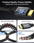 Alvin's Cables Coiled USB-C Cable, 20Gbps Data Transfer, 240W, 4K@60Hz