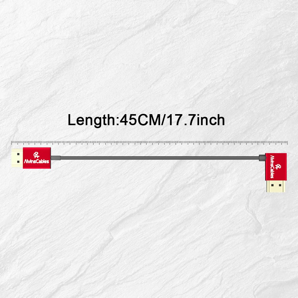Alvin's Cables 8K 2.1 HDMI Cable 48Gbps High Speed Φ2.4mm Ultra-Thin HDMI 8K@60Hz 4K@120Hz for Canon C70, for Sony A7 A9, Blackmagic Camera, Atomos, SmallHD, Right Angle to Straight 45cm| 17.7in