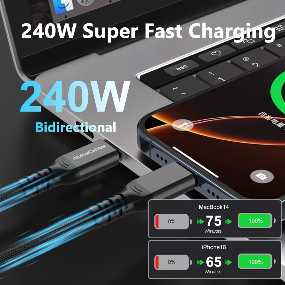 Essager 240W USB-C auf USB-C Kabel PD 3.1 Schnellladung für MacBook Essager 240W USB-C auf USB-C Kabel PD 3.1 Schnellladung für MacBook