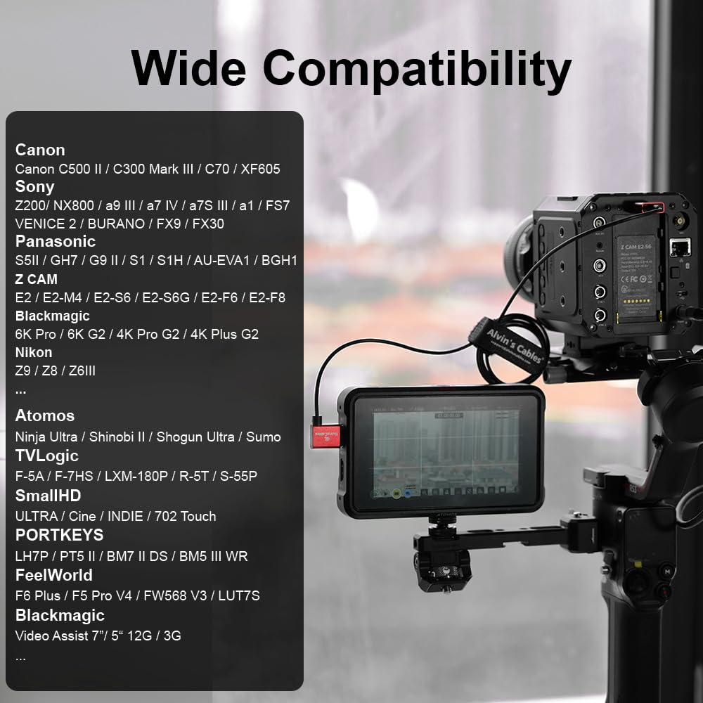 Alvin's Cables 8K HDMI Cable 2.1 48Gbps High Speed Φ2.4mm Ultra-Thin HDMI 8K@60Hz 4K@120Hz for Sony A7 A9, BMPCC, for Canon C70, for Atomos Ninja, for SmallHD, Straight to Left Angle Coiled