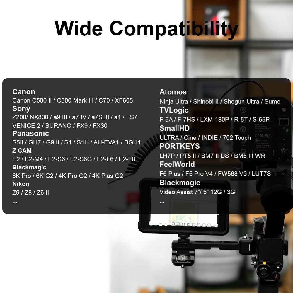 Alvin's Cables 8K HDMI Cable 2.1 48Gbps High Speed Φ2.4mm Ultra-Thin HDMI 8K@60Hz 4K@120Hz for Sony A7 A9, BMPCC, for Canon C70, for Atomos Ninja, for SmallHD, Up to Down Angle Coiled Cable