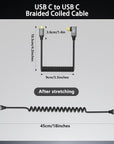 Coiled USB-C to USB-C Cable, Braided Right Angled USB-C Cable, 40Gbps, 240W PD 3.1 Charging, 8K@60Hz Video, USB4.0 Type C for Thunderbolt 4/3, BMPCC, Canon R5/R6, Sony FX3/A7C, iPhone, SSD/Dock, Black