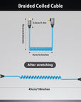 Coiled USB-C Cable, USB 3.2 Gen 2x2 20Gbps, 240W PD 3.1 Charging, 4K@60Hz Video, Right Angled Braided USB-C to USB-C Cable for BMPCC, Canon R5/R6, Sony FX3/A7C, ZCAM, Mac, iPhone, Dock, SSD, Blue