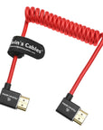 Alvin's Cables 8K 2.1 HDMI Cable 48Gbps 8K@60Hz 4K@120Hz High Speed Braided Coiled Cable for Sony A7 A9, BMPCC, for Canon C70, for Atomos Ninja, for Feelworld, Left to Left Angle, Red