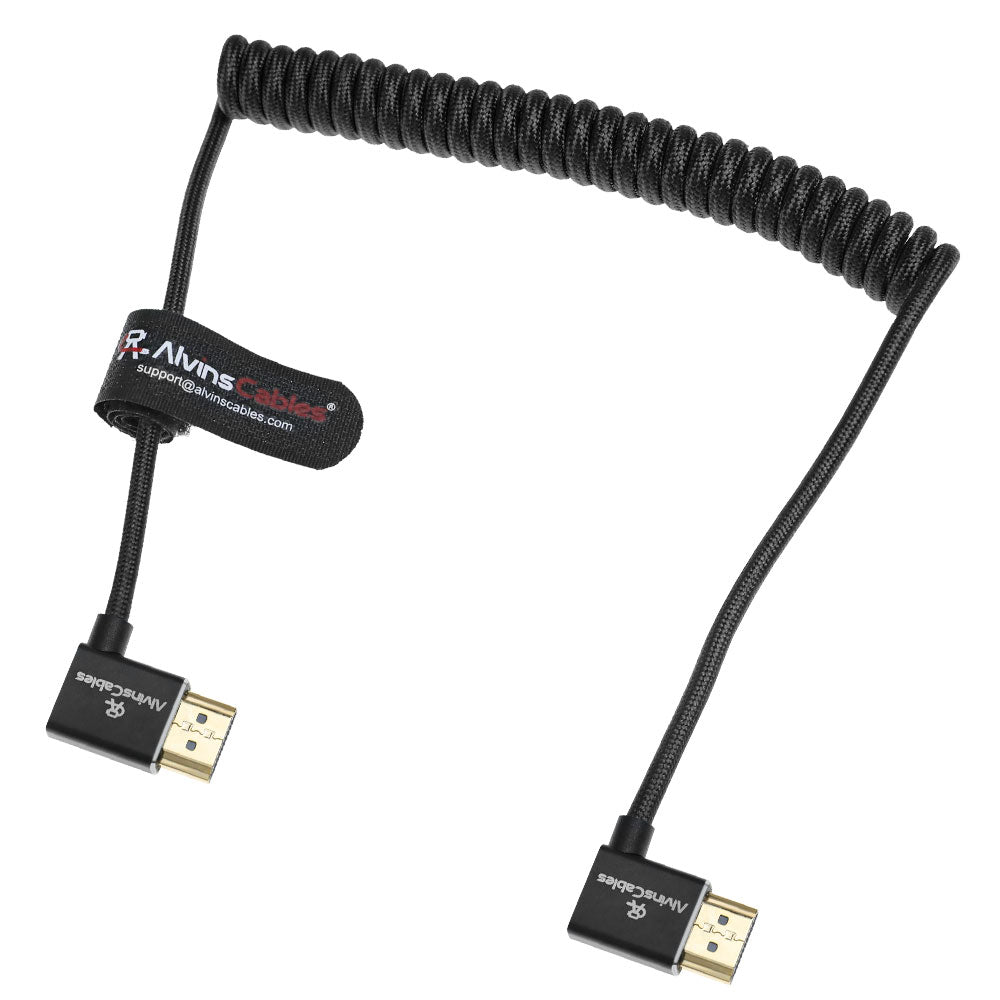 Alvin's Cables 8K 2.1 HDMI Cable 48Gbps 8K@60Hz 4K@120Hz High Speed Braided Coiled Cable for Sony A7 A9, BMPCC, for Canon C70, for Atomos Ninja, for Feelworld, Left to Left Angle, Black
