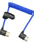Alvin's Cables 8K 2.1 HDMI Cable 48Gbps 8K@60Hz 4K@120Hz High Speed Braided Coiled Cable for Sony A7 A9, BMPCC, for Canon C70, for Atomos Ninja, for Feelworld, Left to Left Angle, Blue