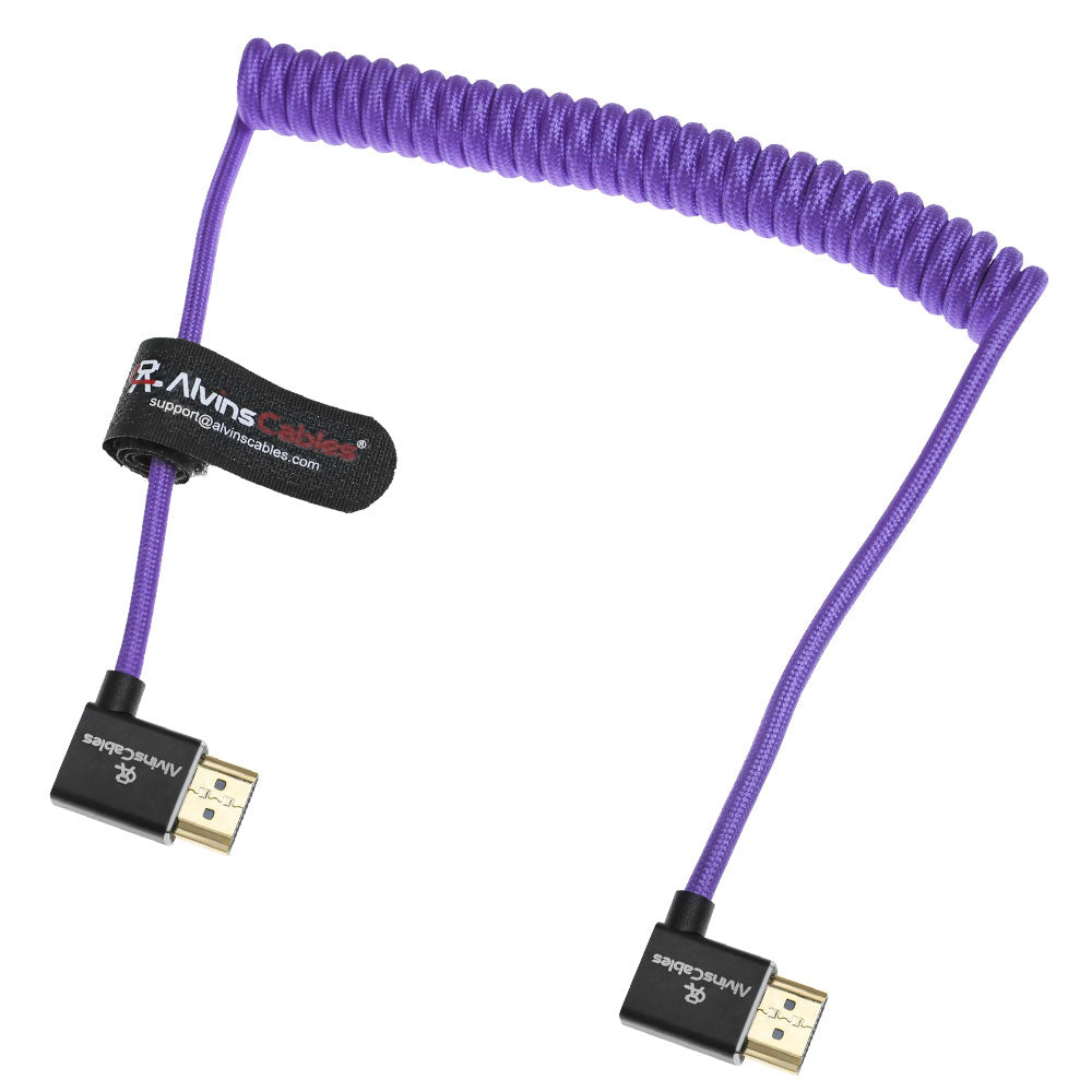 Alvin's Cables 8K 2.1 HDMI Cable 48Gbps 8K@60Hz 4K@120Hz High Speed Braided Coiled Cable for Sony A7 A9, BMPCC, for Canon C70, for Atomos Ninja, for Feelworld, Left to Left Angle, Purple