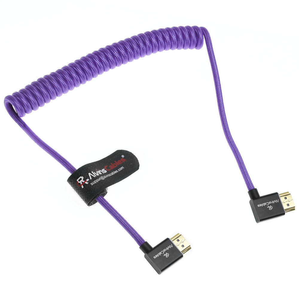 Alvin's Cables 8K 2.1 HDMI Cable 48Gbps 8K@60Hz 4K@120Hz High Speed Braided Coiled Cable for Sony A7 A9, BMPCC, for Canon C70, for Atomos Ninja, for Feelworld, Left to Left Angle, Purple