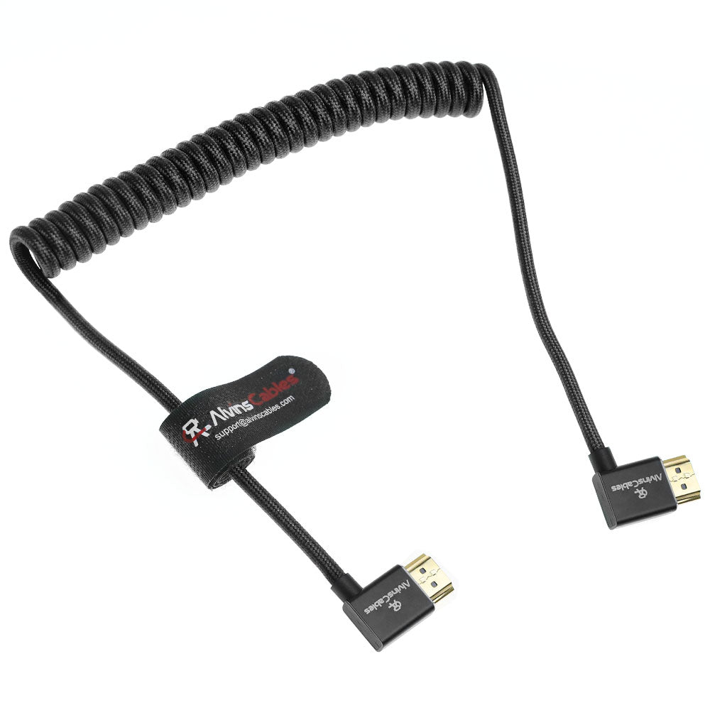 Alvin's Cables 8K 2.1 HDMI Cable 48Gbps 8K@60Hz 4K@120Hz High Speed Braided Coiled Cable for Sony A7 A9, BMPCC, for Canon C70, for Atomos Ninja, for Feelworld, Left to Left Angle, Black