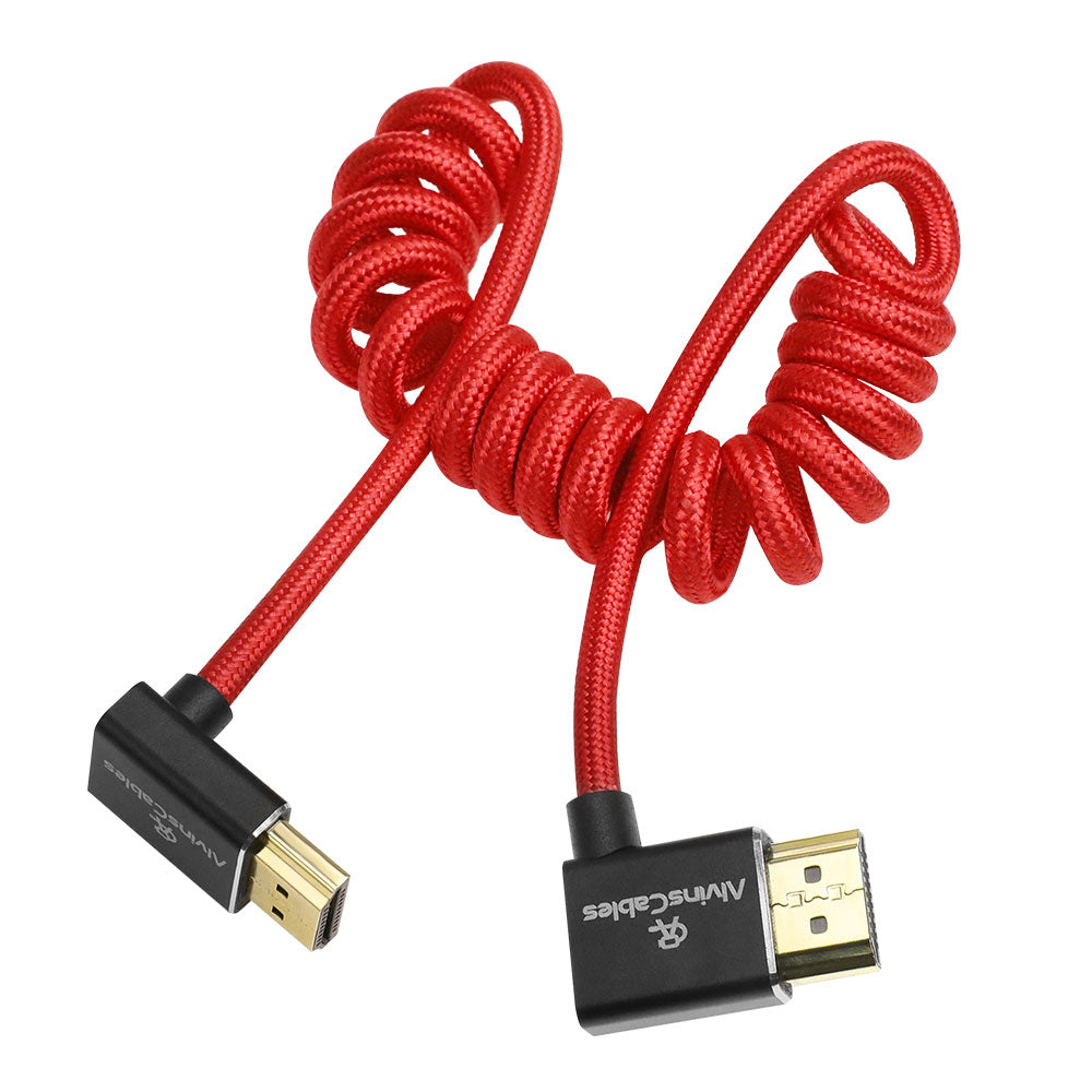 Alvin's Cables 8K HDMI 2.1 Cable 8K@60Hz 4K@120Hz High-Speed Braided Coiled Cable for Atomos Ninja,for Feelworld,for Sony FS5 FS7 FX9,BMPCC,for Canon C300 C500,Left to Up Angle Red