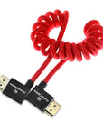 Alvin's Cables 8K HDMI 2.1 Cable 8K 60Hz 4K 120Hz High-Speed for Atomos Ninja Monitor, Left to Right Angle Braided Coiled HDMI Cable for Sony FX3 FS5 FS7 FX9,for Canon C300 C500,for Nikon Z9 Camera, Red