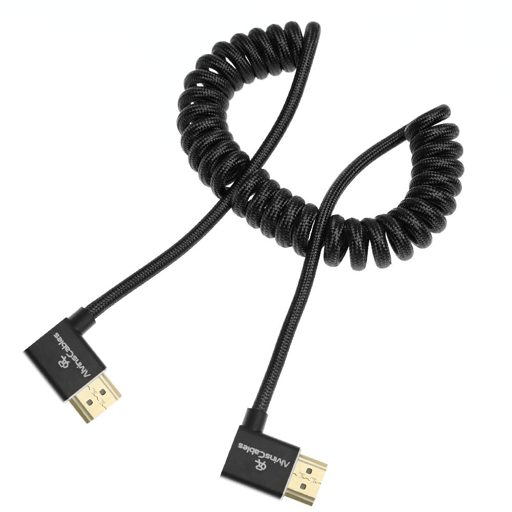 Alvin's Cables 8K 2.1 HDMI Cable 48Gbps 8K@60Hz 4K@120Hz High Speed Braided Coiled Cable for Sony A7 A9, BMPCC, for Canon C70, for Atomos Ninja, for Feelworld, Left to Left Angle, Black