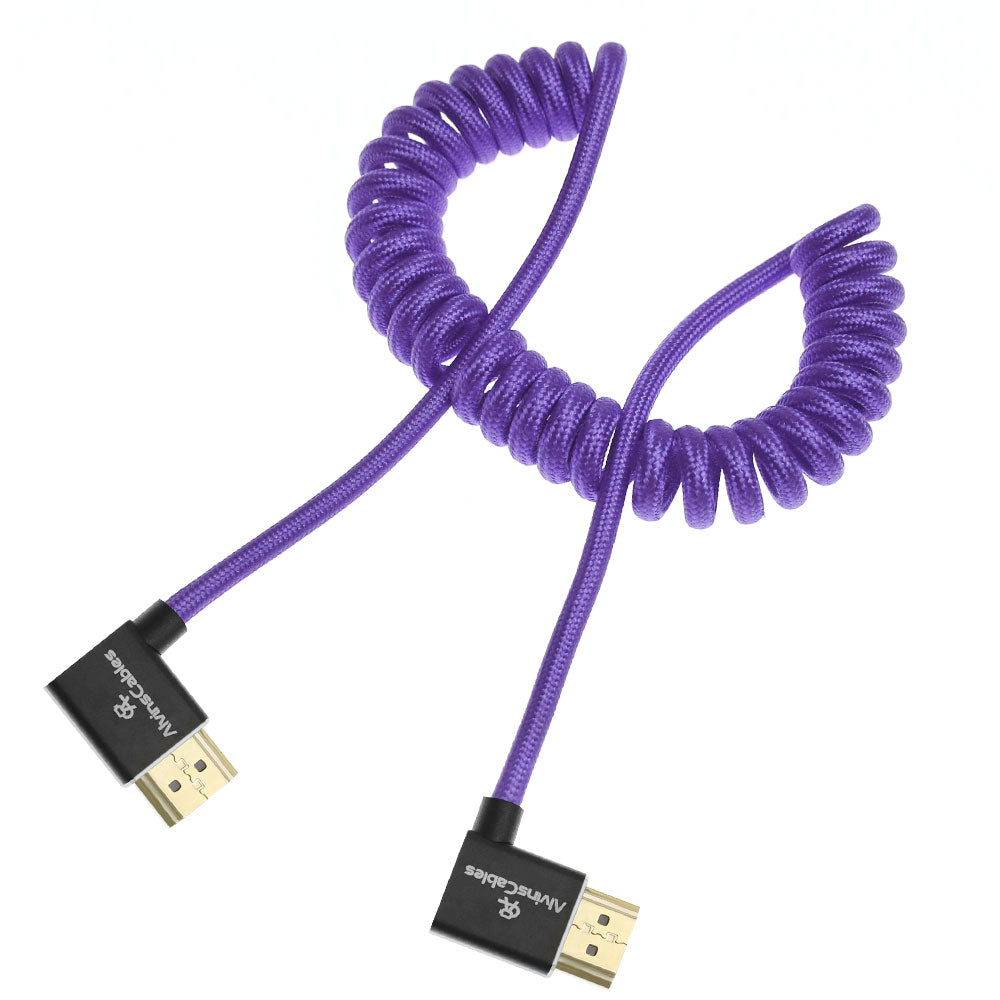 Alvin's Cables 8K 2.1 HDMI Cable 48Gbps 8K@60Hz 4K@120Hz High Speed Braided Coiled Cable for Sony A7 A9, BMPCC, for Canon C70, for Atomos Ninja, for Feelworld, Left to Left Angle, Purple