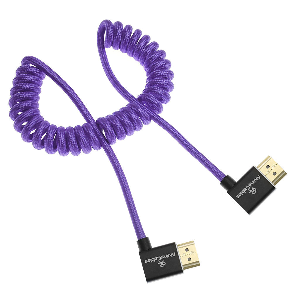 Alvin's Cables 8K 2.1 HDMI Cable 48Gbps 8K@60Hz 4K@120Hz High Speed Braided Coiled Cable for Sony A7 A9, BMPCC, for Canon C70, for Atomos Ninja, for Feelworld, Left to Left Angle, Purple